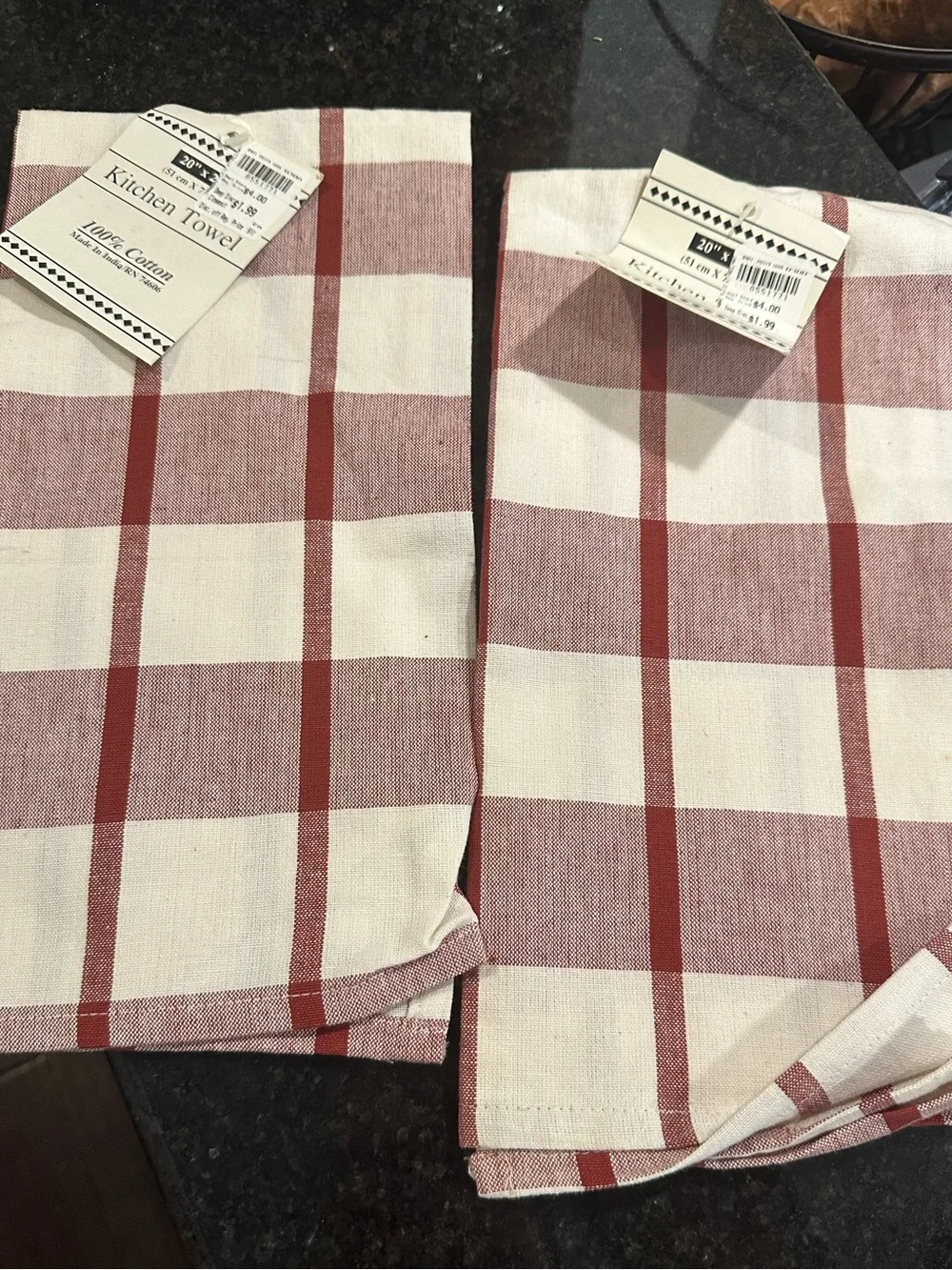 Set of 11 Assorted Checked and Solid Kitchen Towels - Red, Cream, Beige
